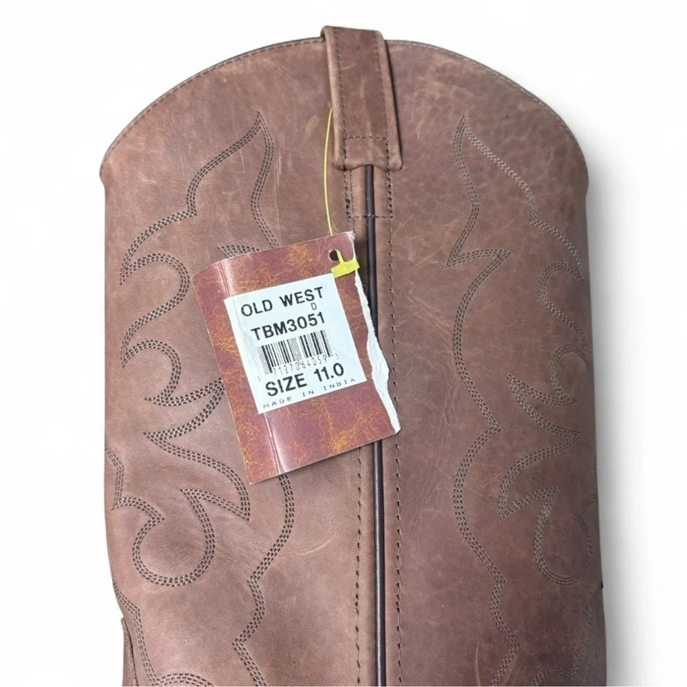 Old West Brown Leather Cowboy Boots | Pointed Toe Western Size 11